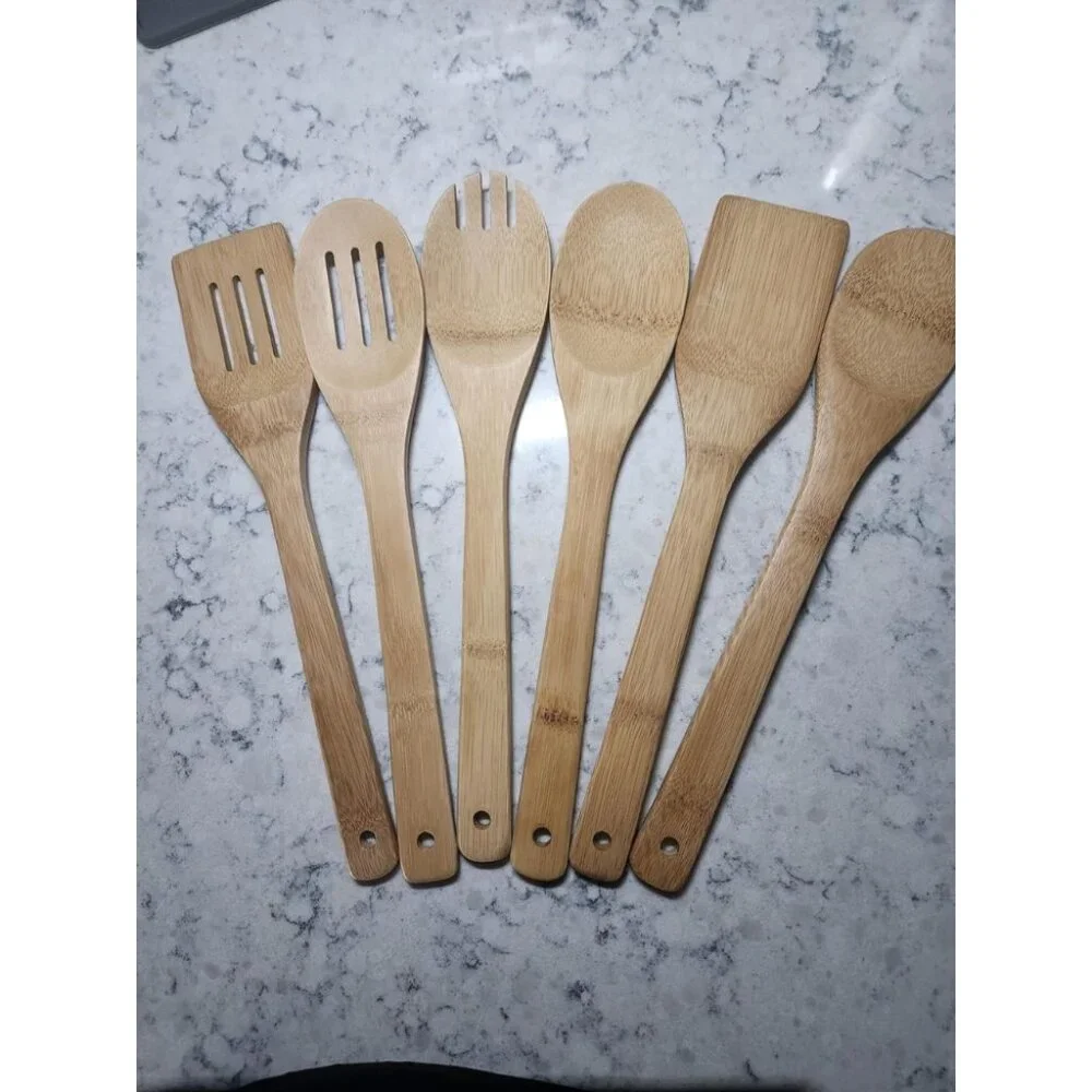 6-Piece Wooden Spoons Apartment Essentials Wood Spatula Spoon Nonstick Kitchen